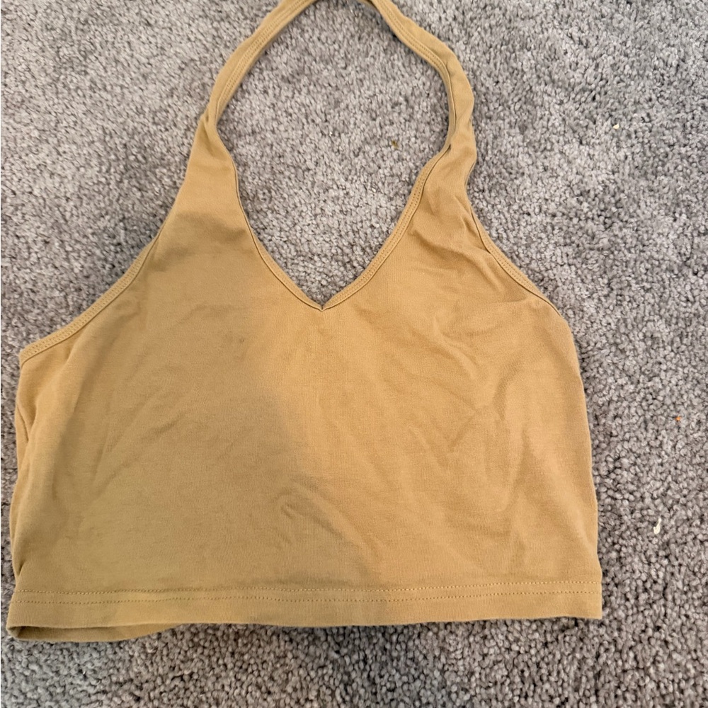 Amazon Tan Crop Halter Top medium
